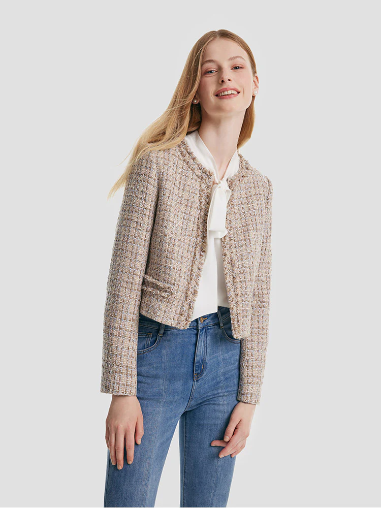Tweed Frayed Women Crop Jacket - Image 5