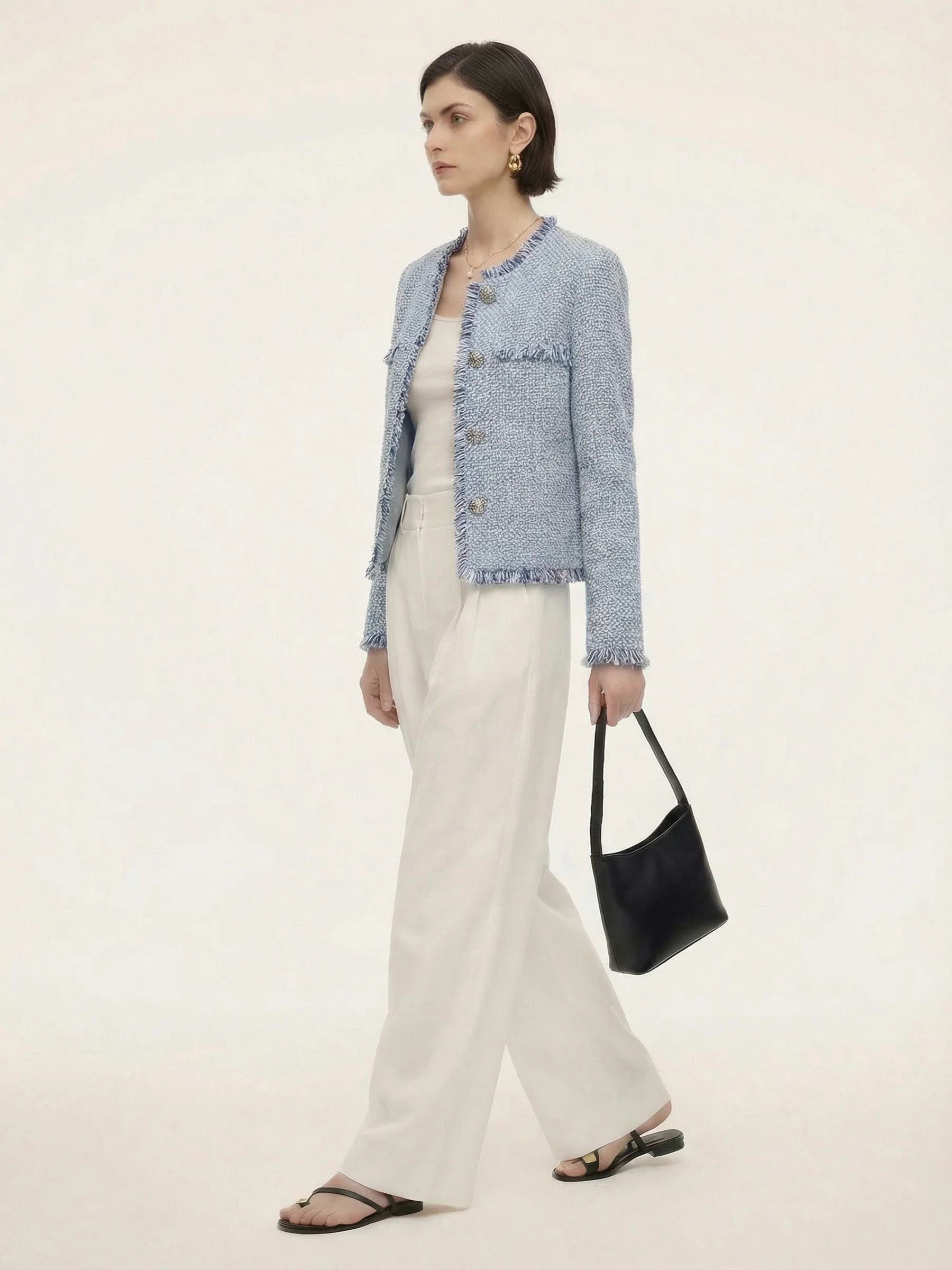 Tweed Fringe Trim Women Jacket - Image 3
