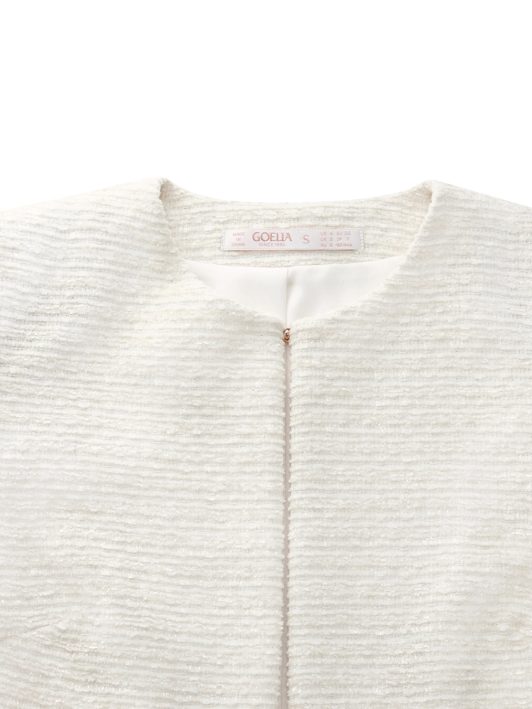 Tweed Round Neck Frayed Hem Women Cropped Jacket - Image 9