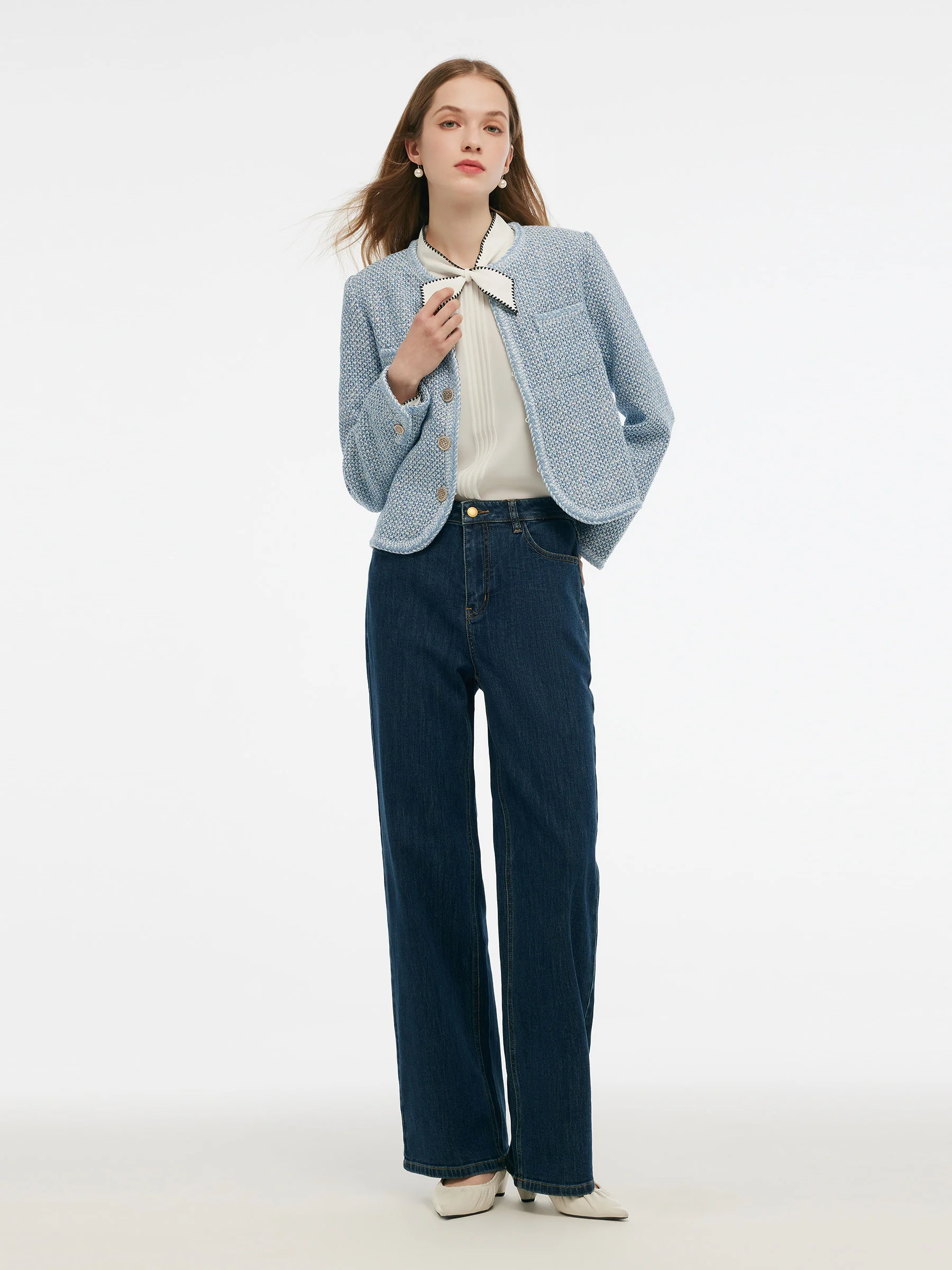 Tweed Round Neck Women Jacket - Image 2