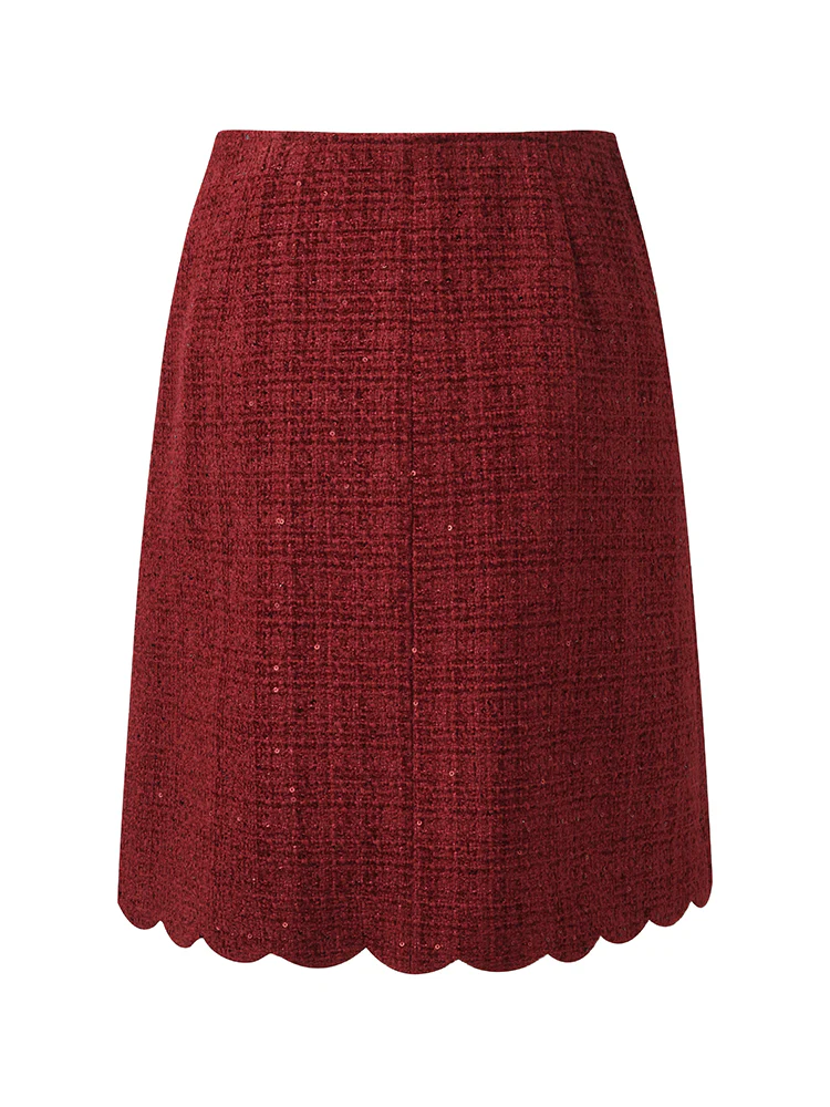 Tweed Sequins Women Scallop Hem Mini Skirt - Image 8