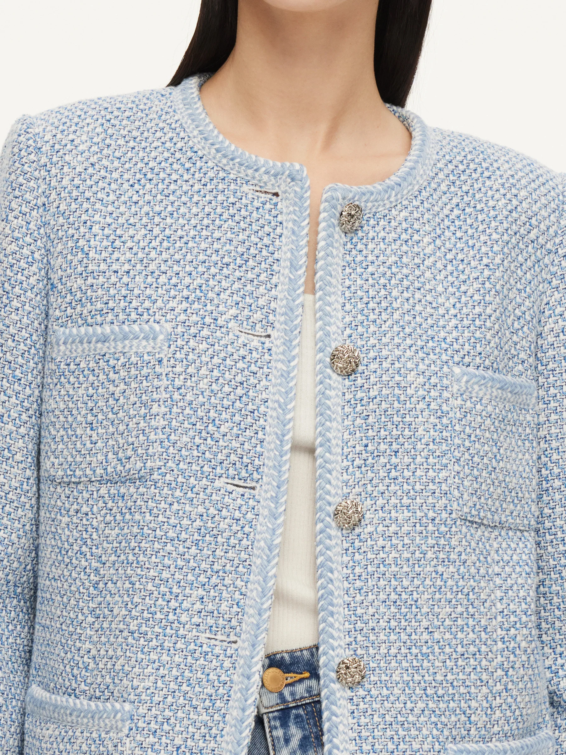 Pre-Order Tweed Single-Breasted Braided Trim Women Jacket - Image 5