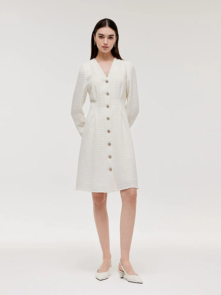 Tweed V-Neck Women Mini Dress - Image 2