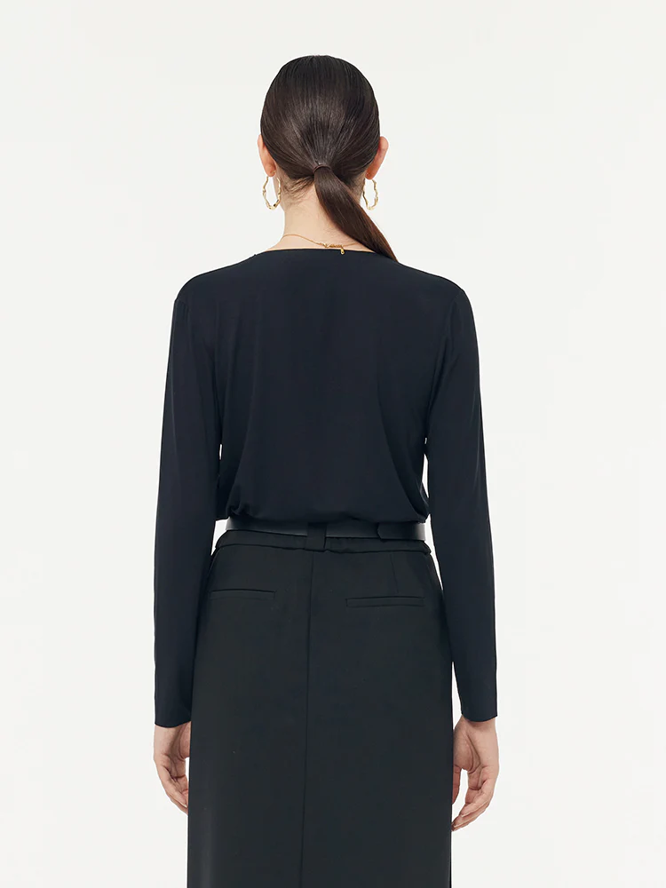 Two-pack (Black & White) Modal V-Neck Long Sleeve Top - Image 11