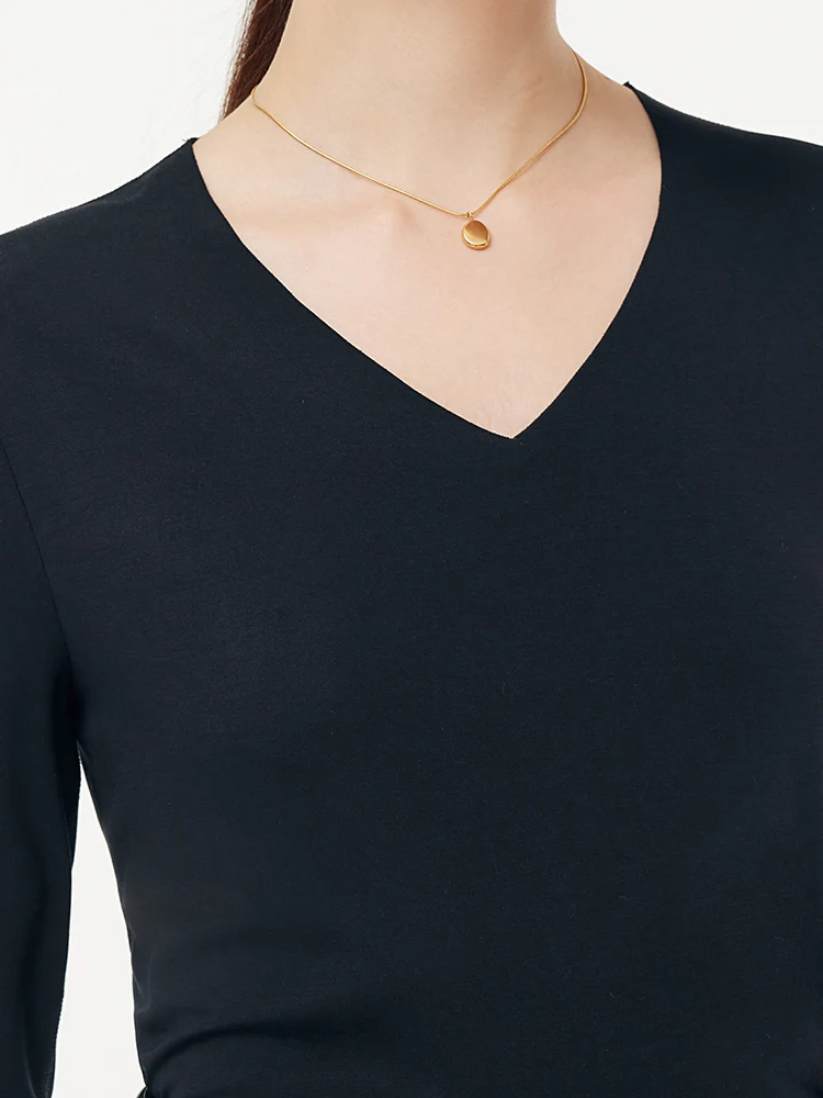 Two-pack (Black & White) Modal V-Neck Long Sleeve Top - Image 12
