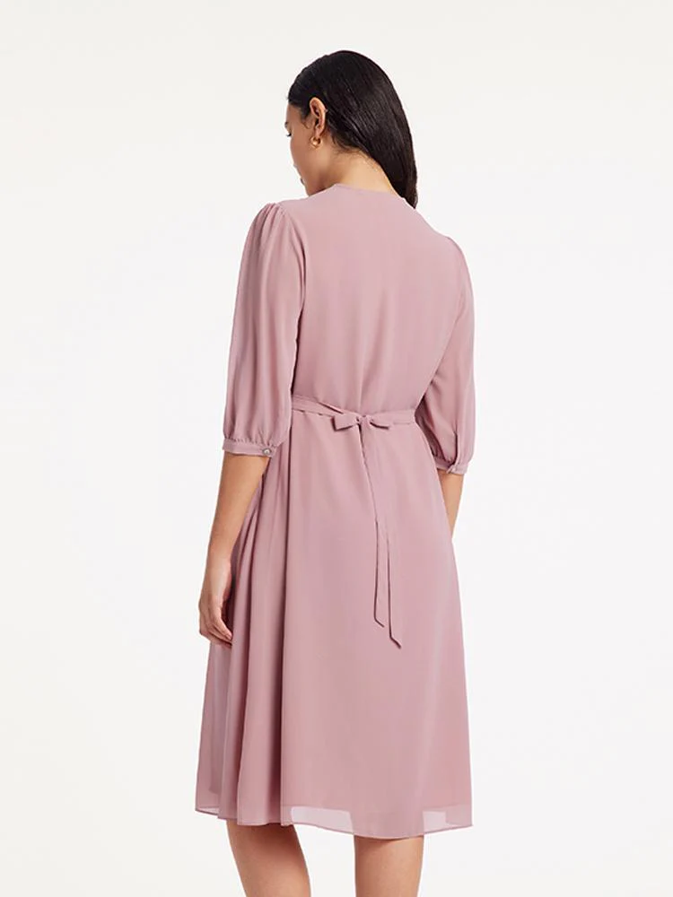 V-Neck Pleated Lace Up Wrap Midi Dress - Image 10