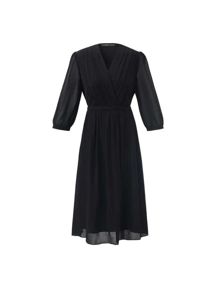 V-Neck Pleated Lace Up Wrap Midi Dress - Image 11