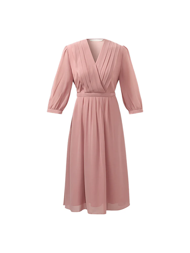 V-Neck Pleated Lace Up Wrap Midi Dress - Image 14