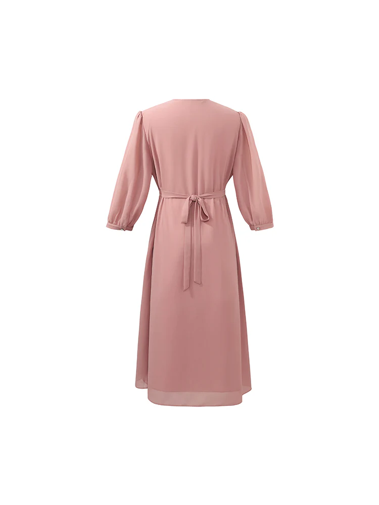 V-Neck Pleated Lace Up Wrap Midi Dress - Image 15