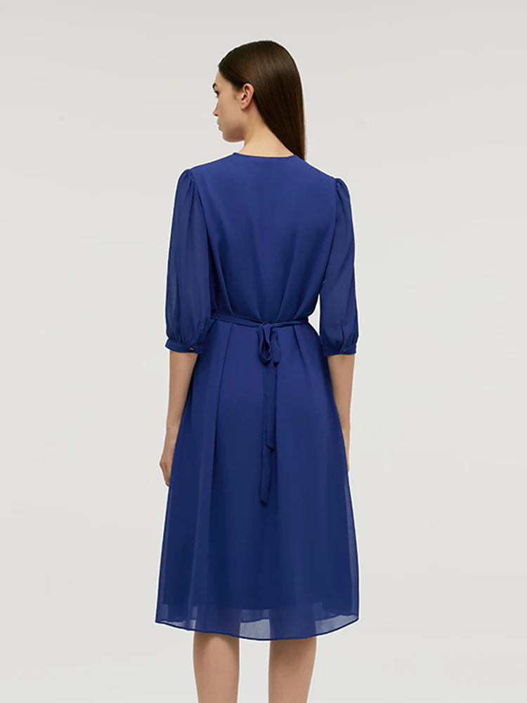 V-Neck Pleated Lace Up Wrap Midi Dress - Image 19