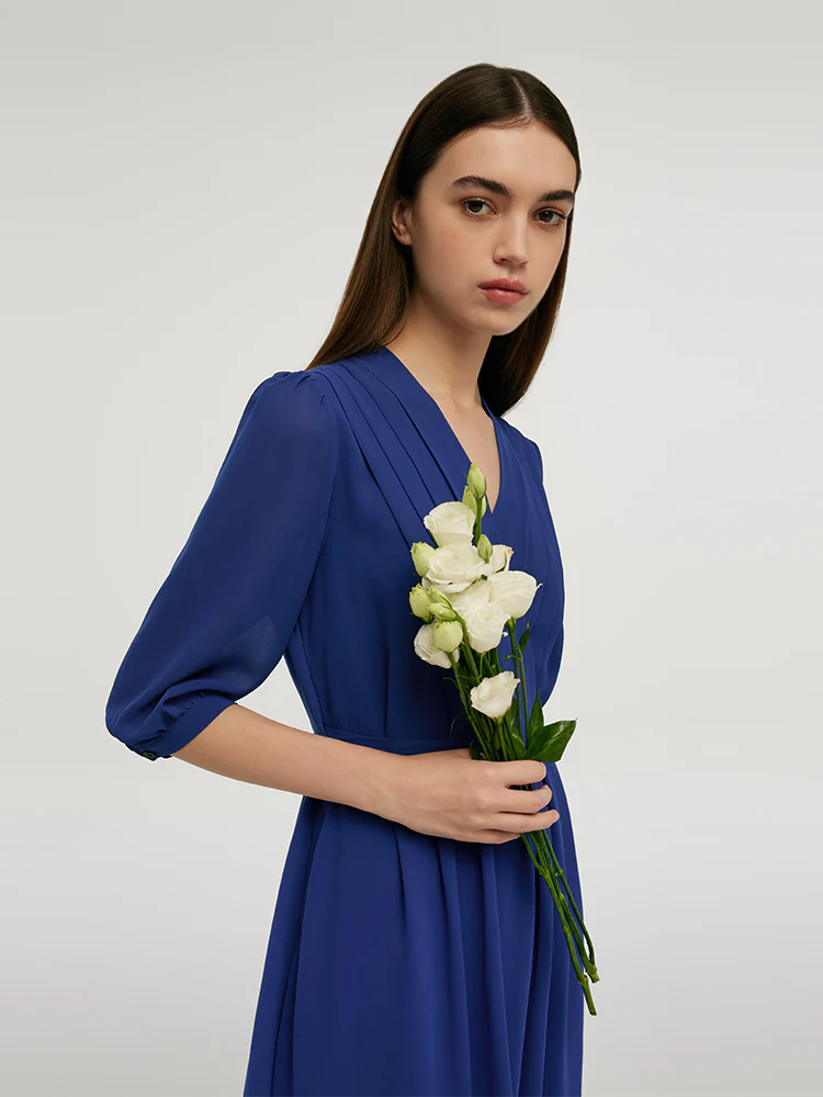 V-Neck Pleated Lace Up Wrap Midi Dress - Image 21