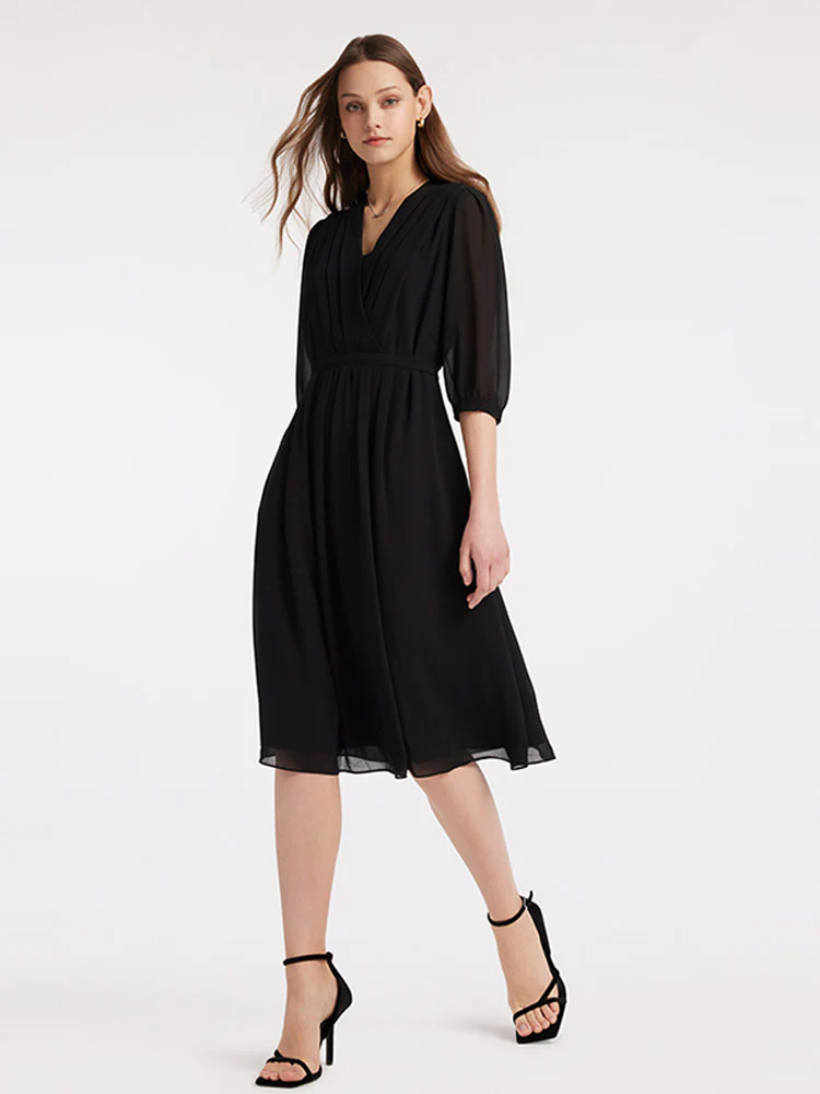 V-Neck Pleated Lace Up Wrap Midi Dress - Image 23