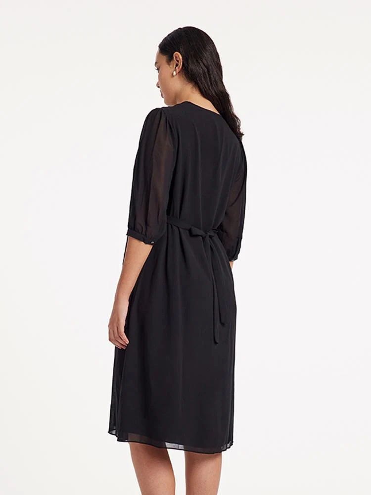 V-Neck Pleated Lace Up Wrap Midi Dress - Image 8