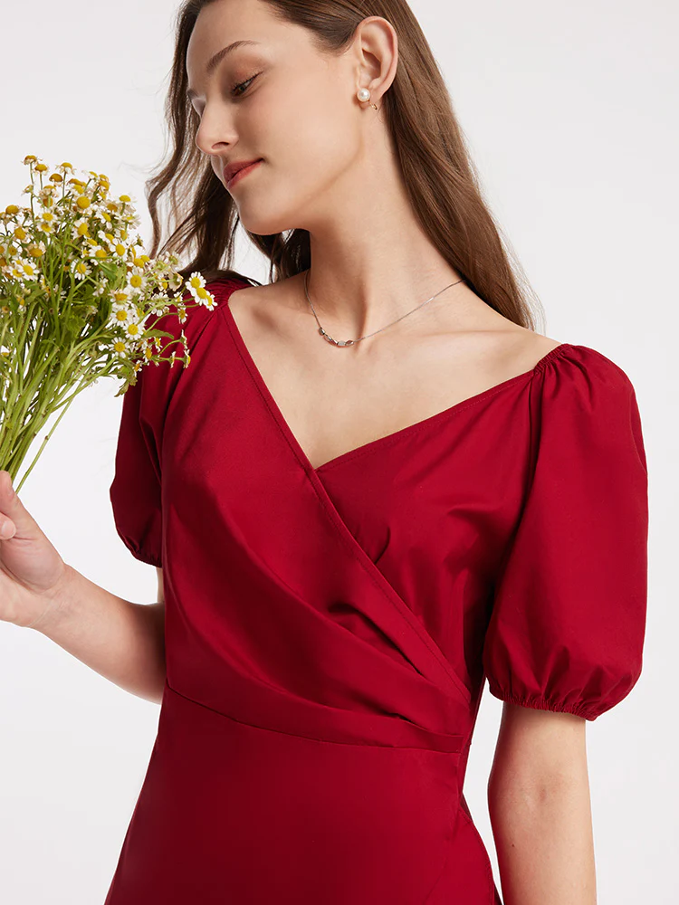 V-Neck Ruffle Cotton Midi Dress - Image 5