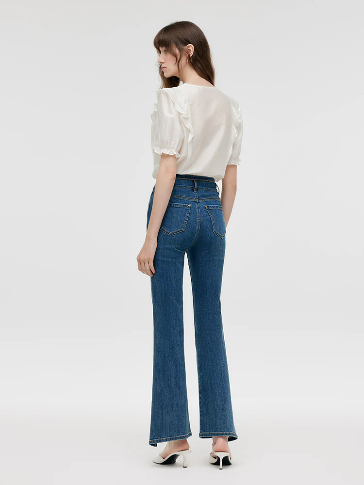 Lyocell V-Neck Ruffle Puff Sleeves Women Blouse - Image 3