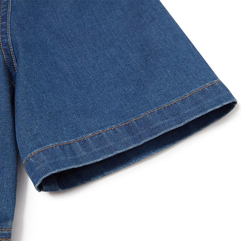 V-neck Gathered Waist Denim Midi Collared Dress - Image 10