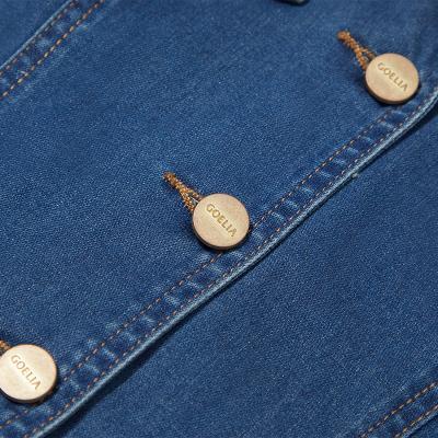 V-neck Gathered Waist Denim Midi Collared Dress - Image 11