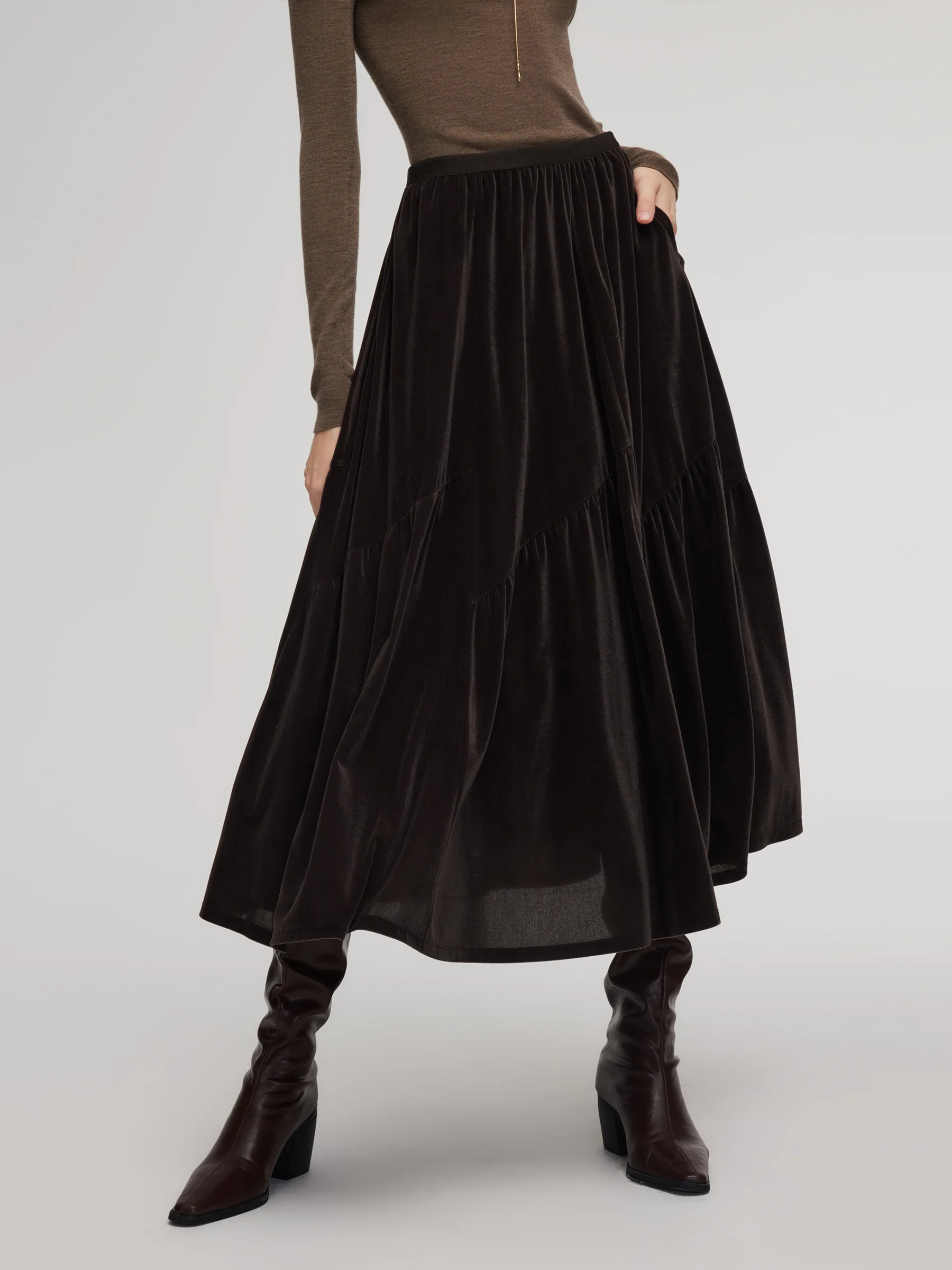 Velvet A-Line Elastic Waist Women Skirt - Image 5