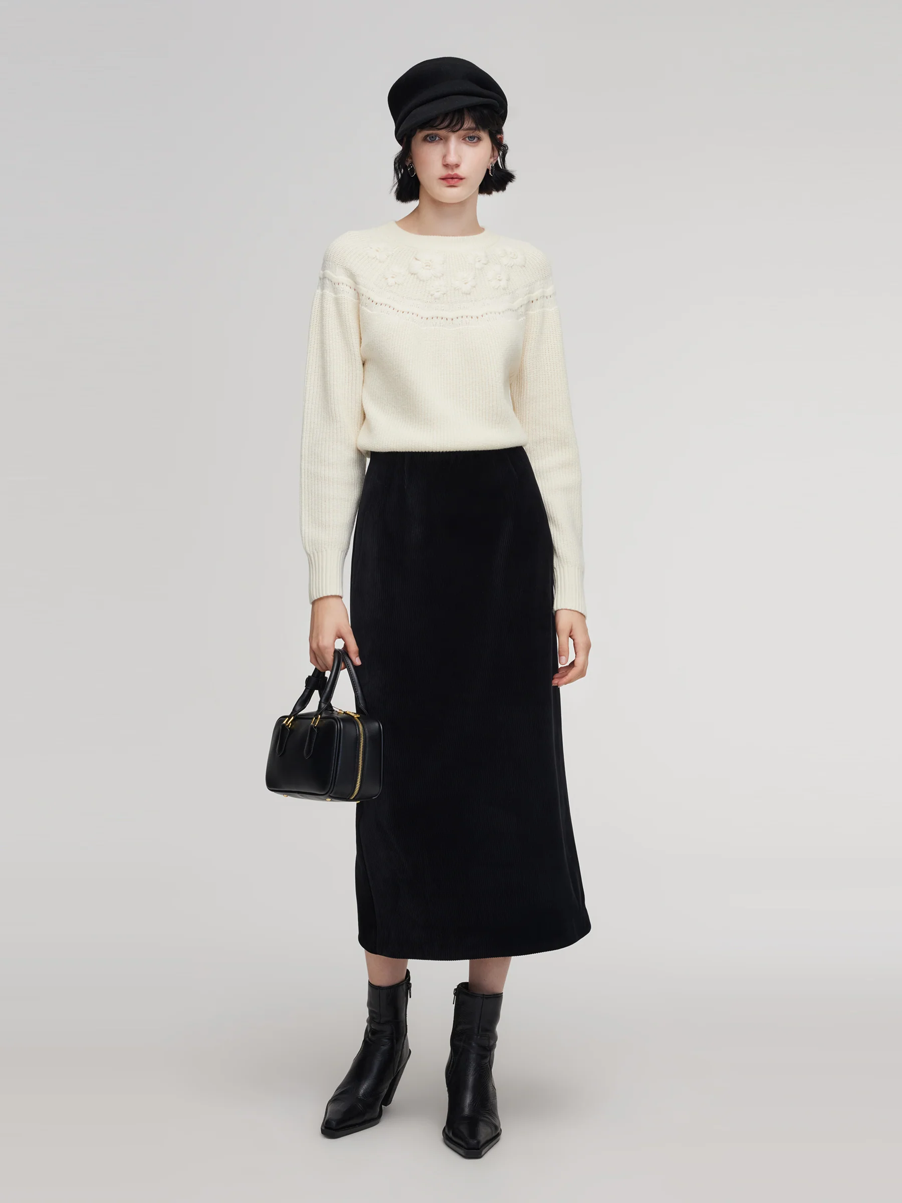 Velvet Ribbed Knit Women Column Skirt - Image 3