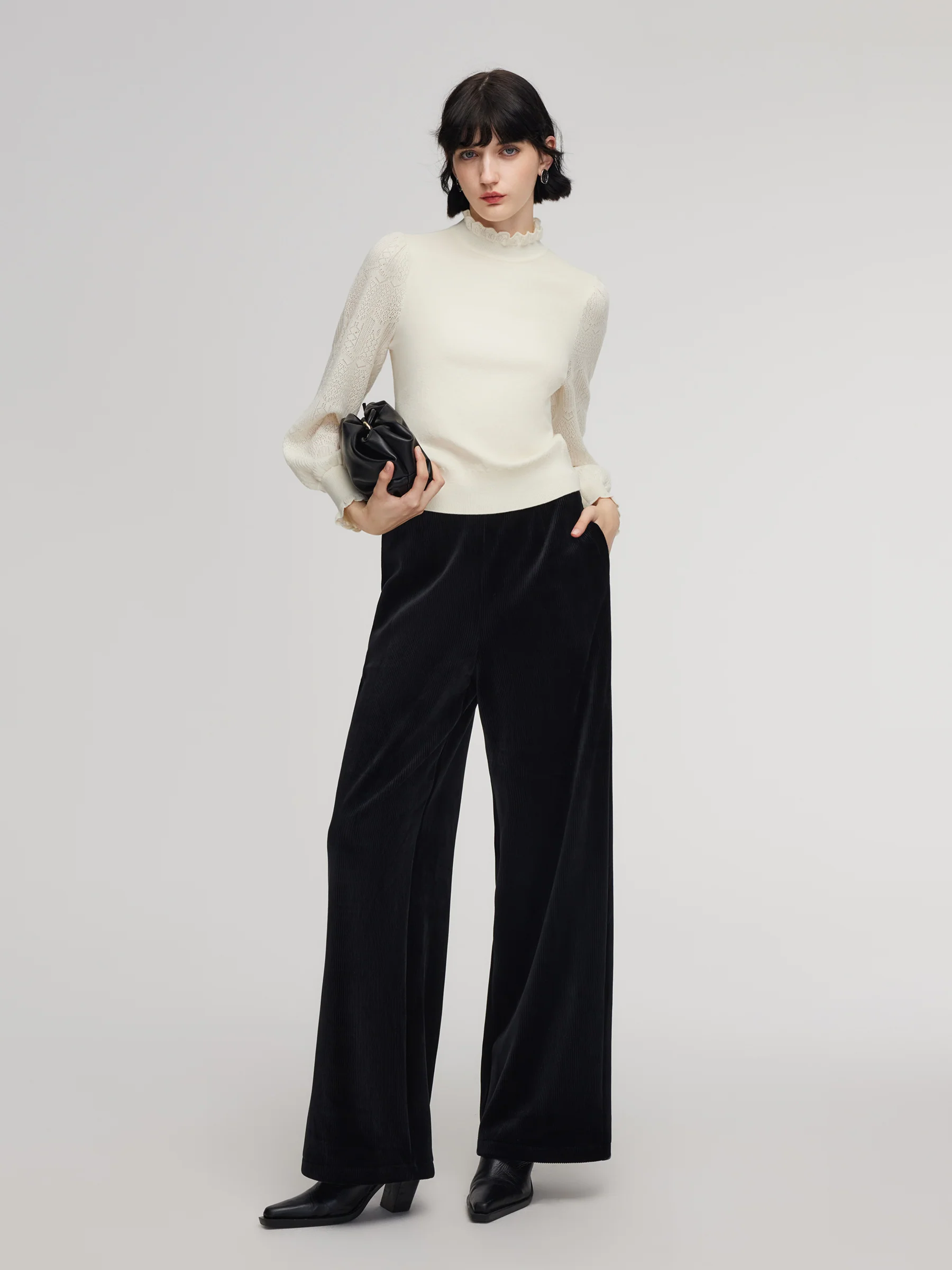Velvet Ribbed Knit Women Loose Straight Leg Pants - Image 2