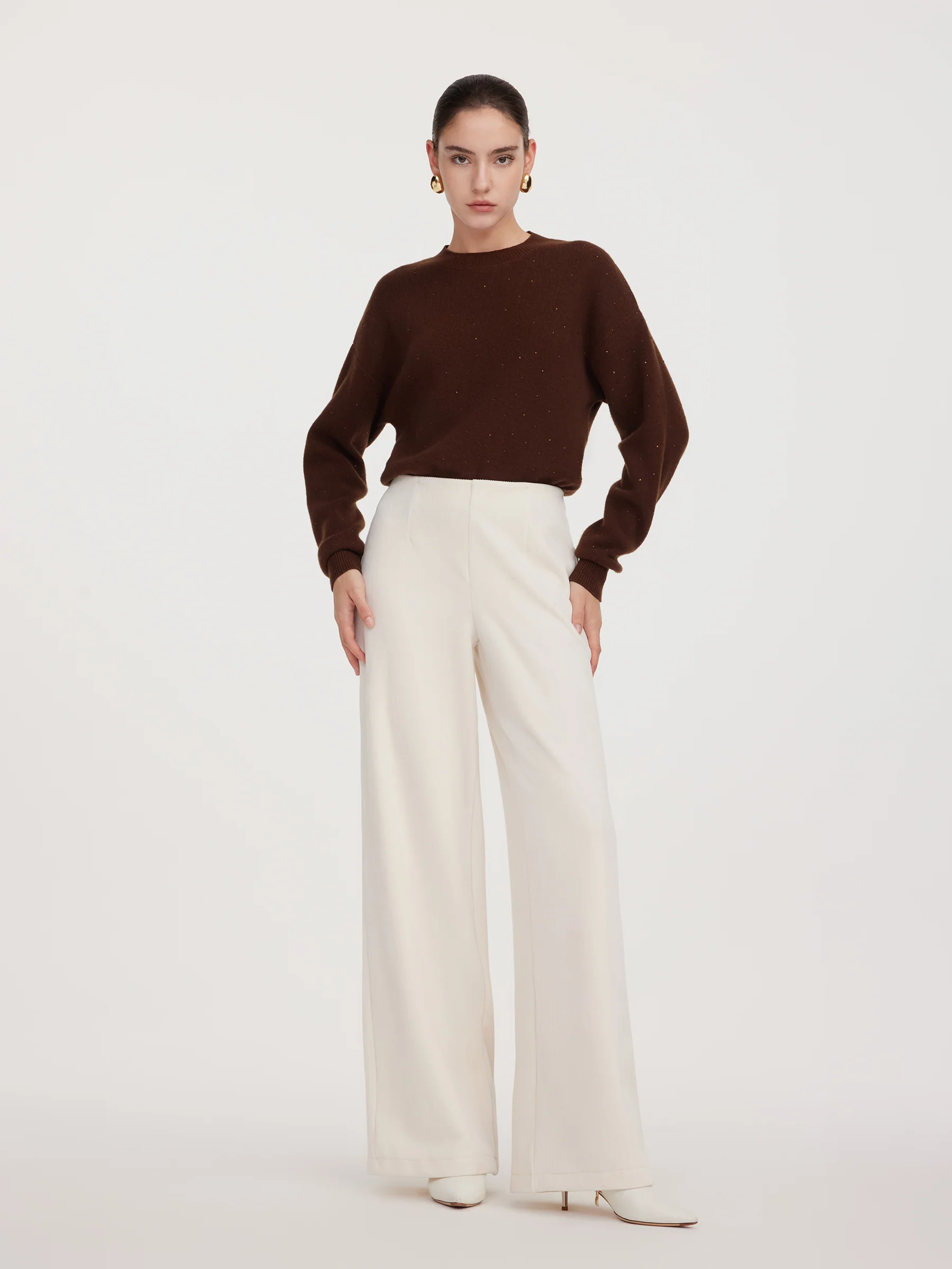 Velvet Ribbed Loose Straight Leg Women Knit Pants - Image 2