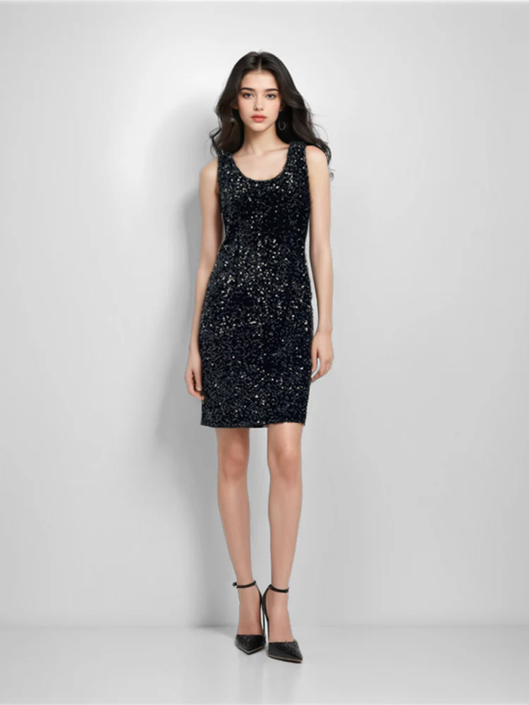 Velvet Sequins Women Mini Vest Dress - Image 2