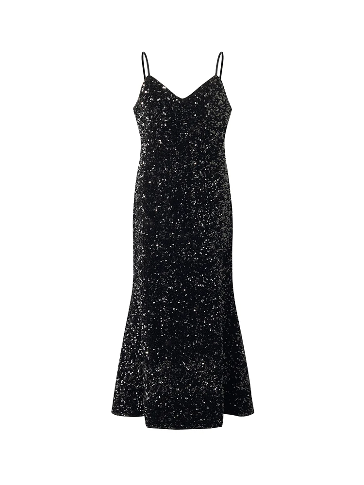 Velvet Sequins Women Strap Midi Dress - Image 7