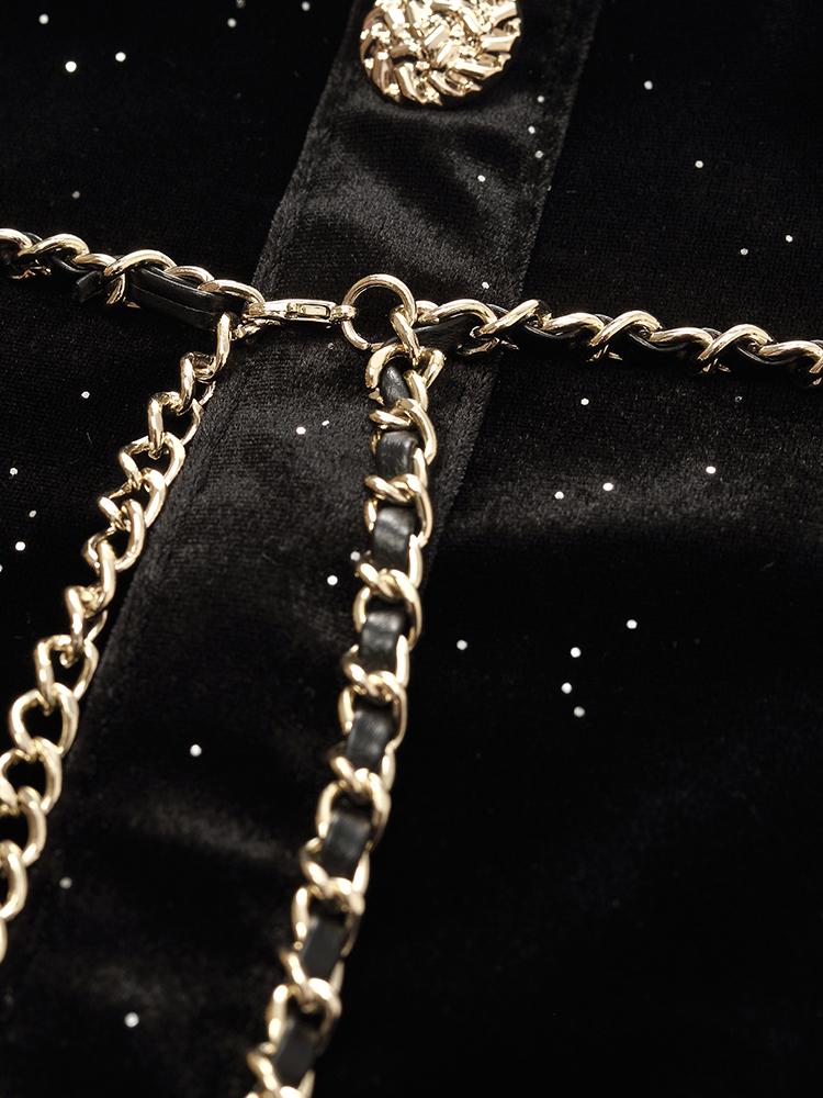 Velvet V-Neck Women Dress With Chain Belt - Image 6