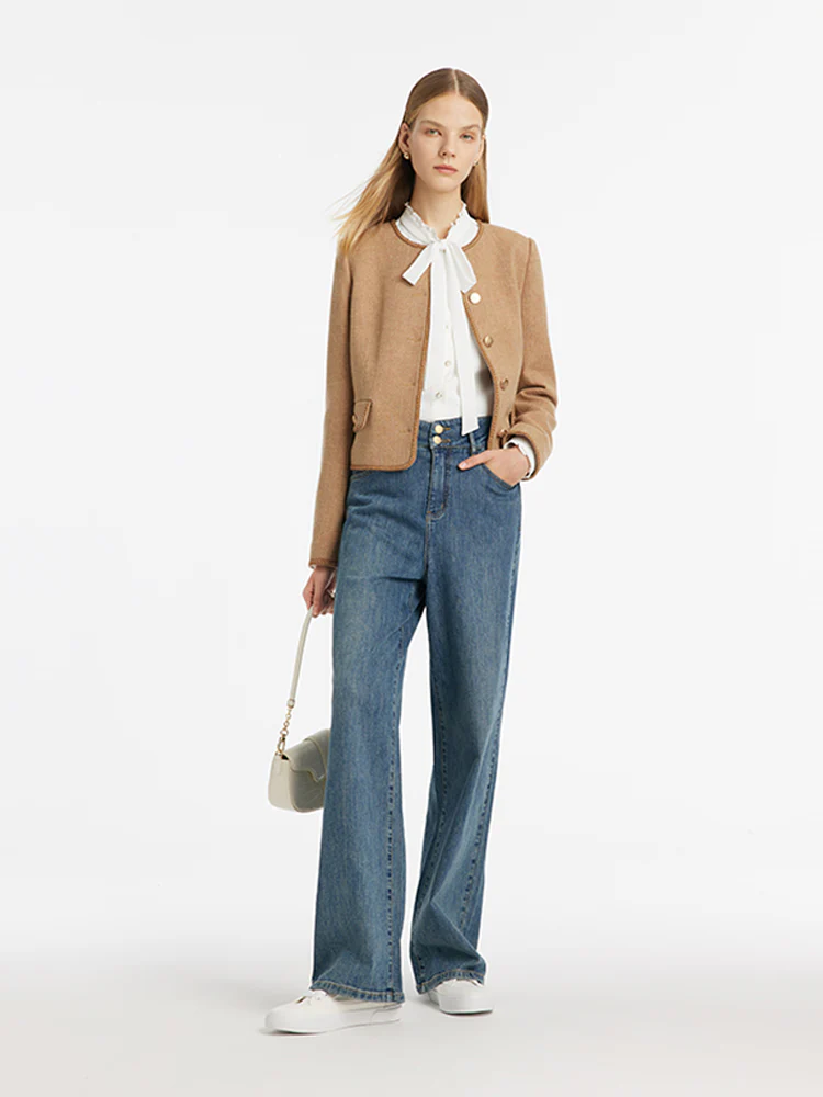 Washable Wool Round Neck Single-Breasted Women Jacket - Image 2