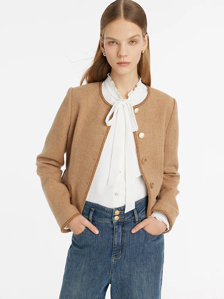 Washable Wool Round Neck Single-Breasted Women Jacket - Image 5