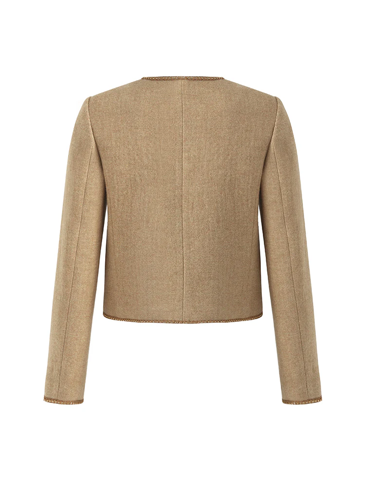 Washable Wool Round Neck Single-Breasted Women Jacket - Image 9