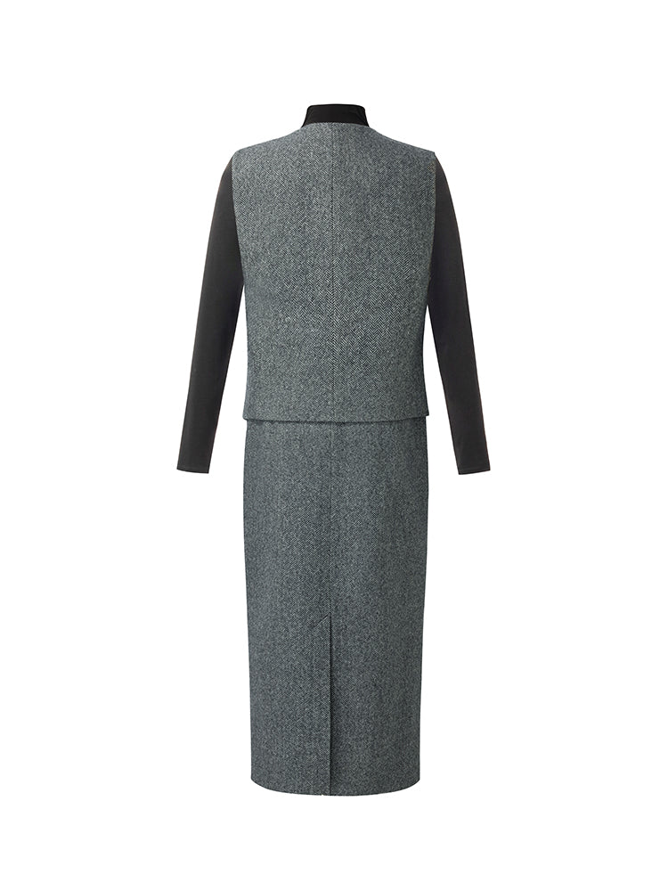 Washable Wool Vest And Skirt And Knit Top Three-Piece Set - Image 10