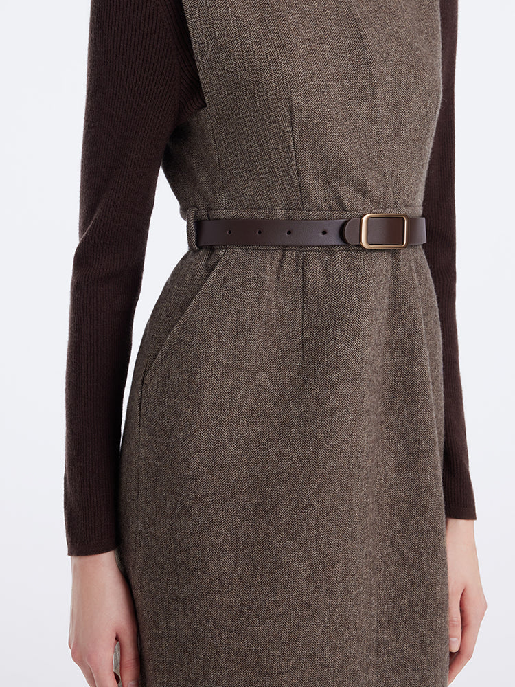 Washable Wool Vest Dress And Knitted Sweater Two-Piece Set With Belt - Image 6