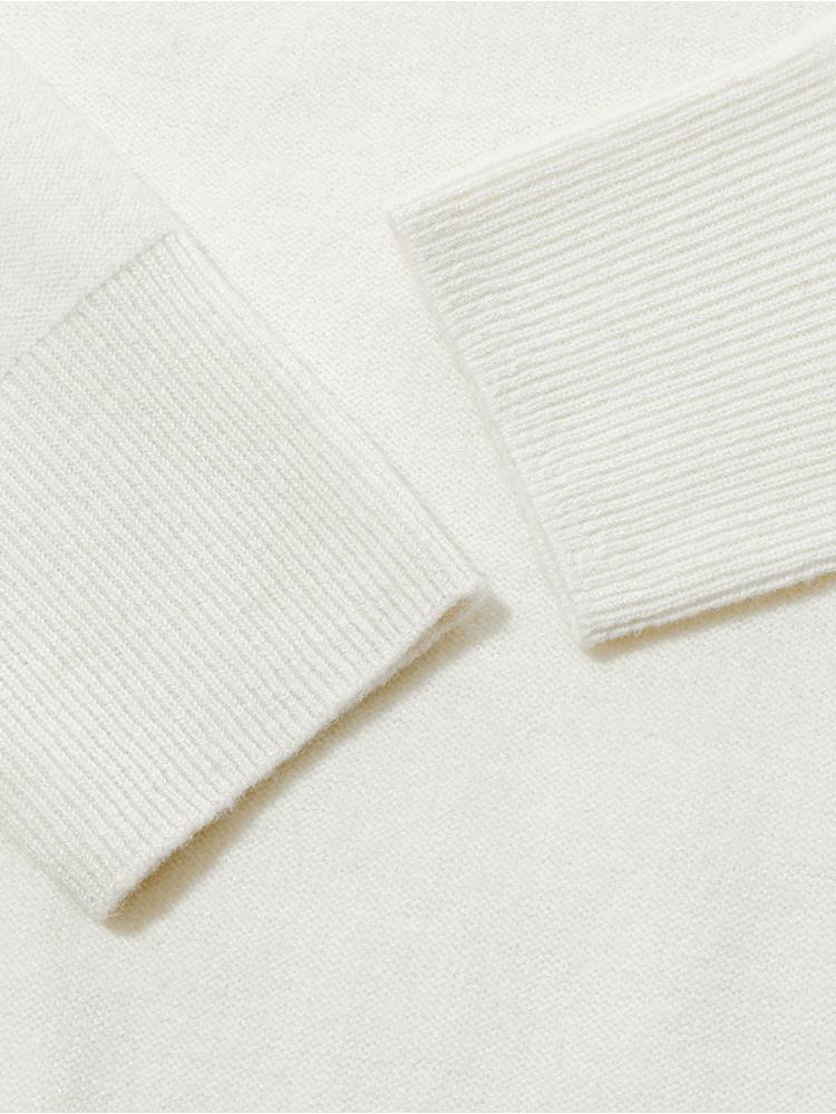 White Wool Sequins Seamless Mock Neck Women Sweater - Image 12