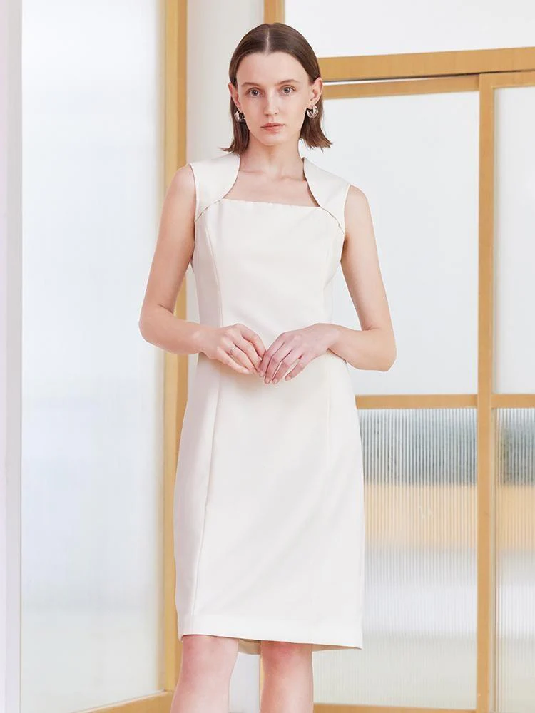 White Slim Midi Tailored Wool Dress - Image 6