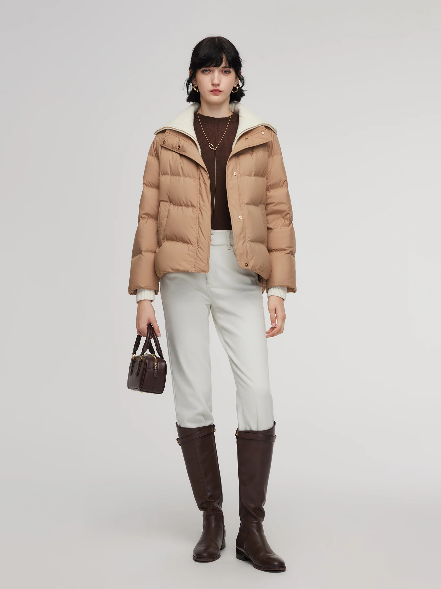 Windproof Goose Down Jacket With Detachable Knit Collar - Image 6