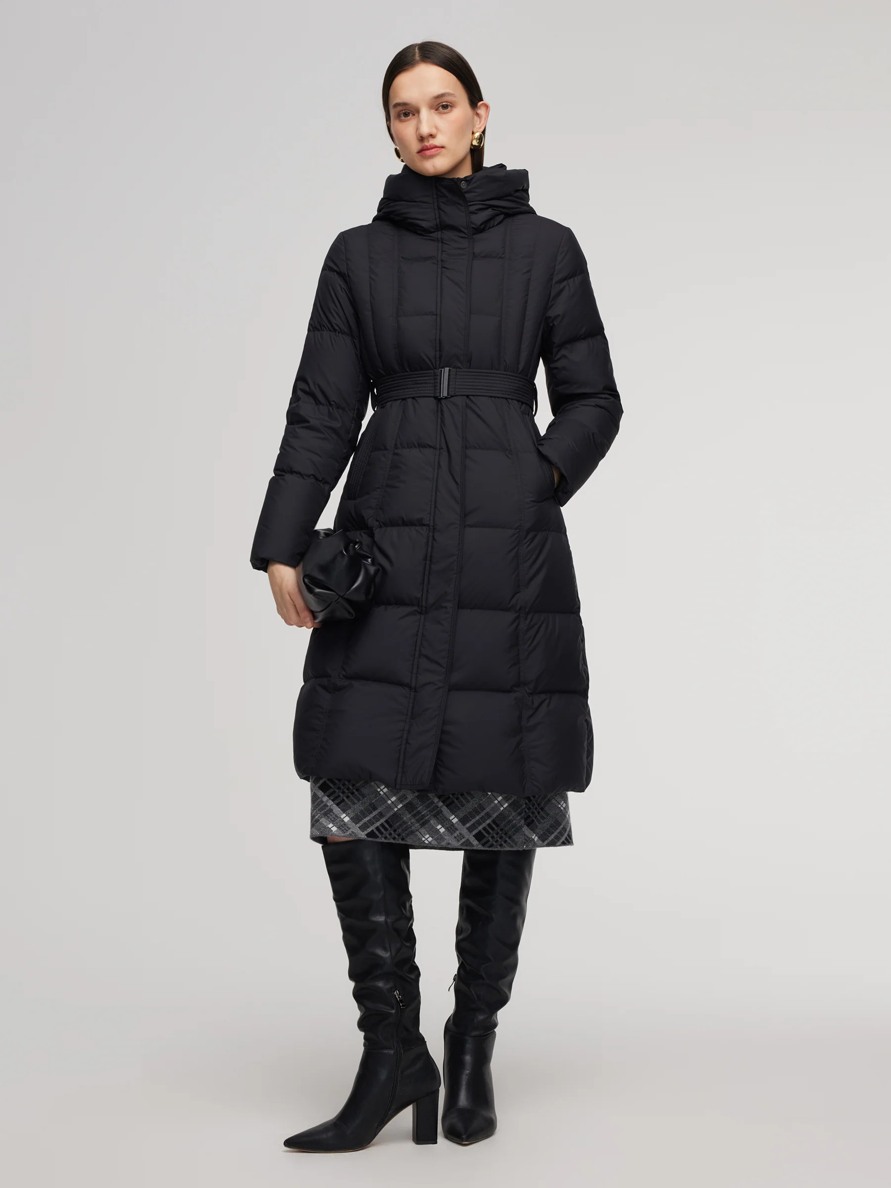 Windproof Hooded Goose Down Coat With Belt - Image 2