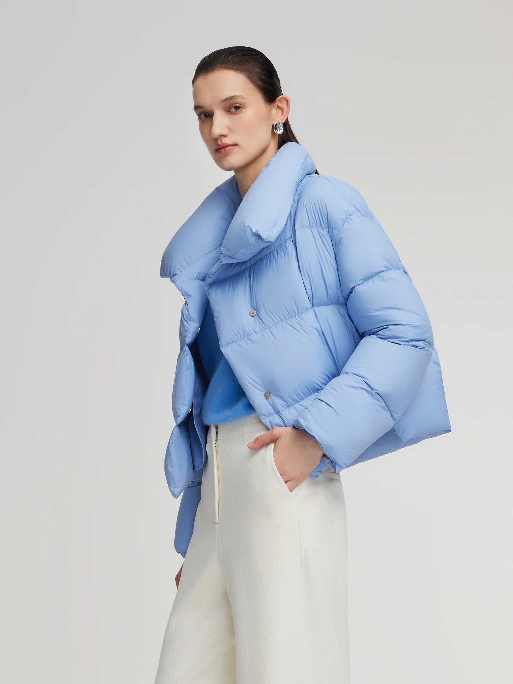 Windproof Lightweight Wide Lapel Goose Down Jacket - Image 8