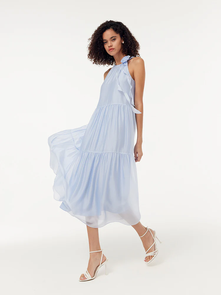 Women Halter Maxi Dress With Detachable Flower - Image 6