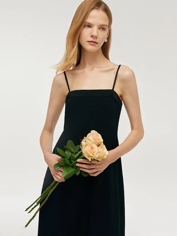 Women Knitted Detachable Spaghetti Strap Midi Dress - Image 6