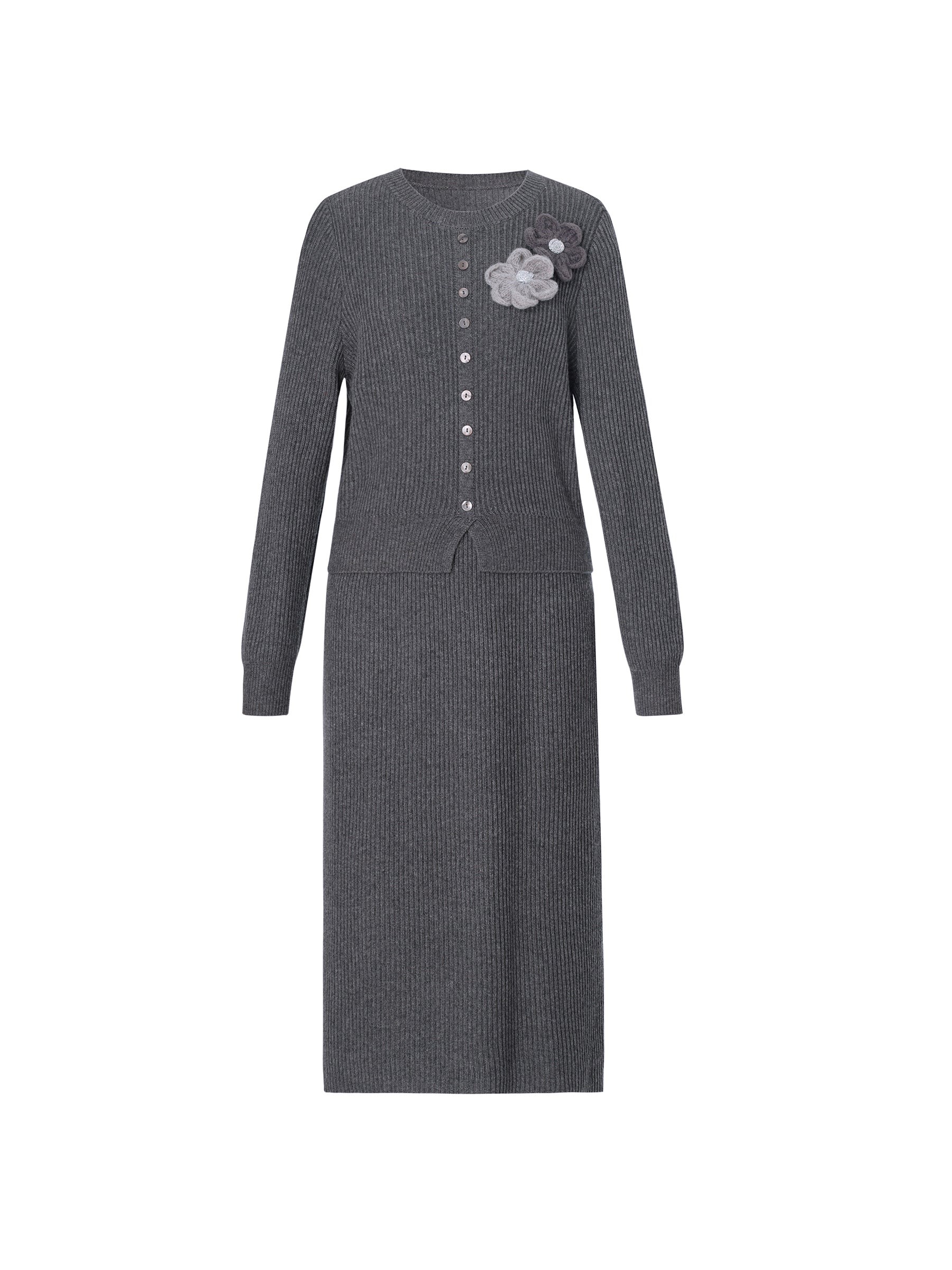 Wool Blend 3D Flower Knit Top And Skirt Two-Piece Set - Image 8