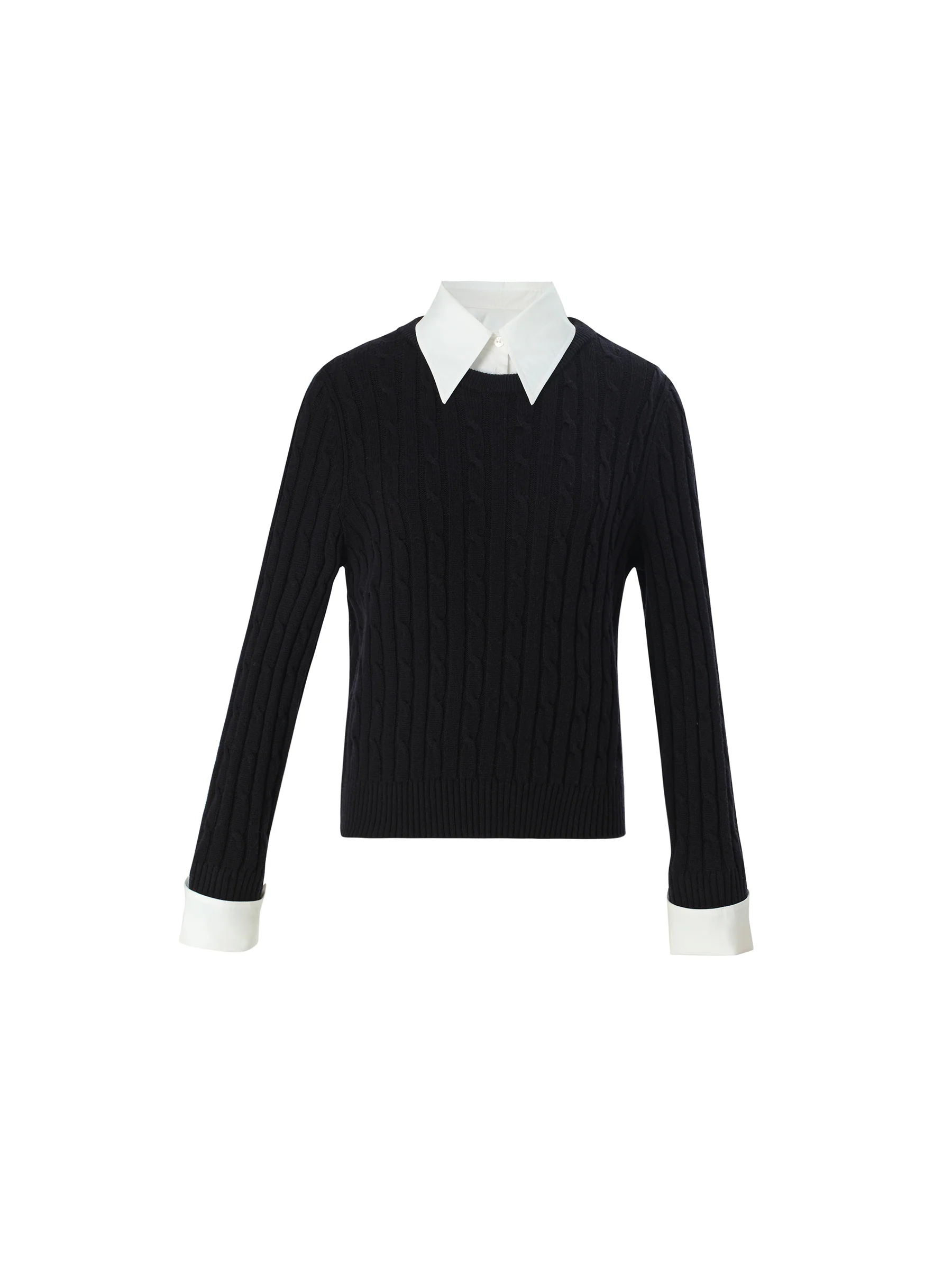 Wool Blend Cable Knit Women Sweater With Detachable Collar And Cuffs - Image 7