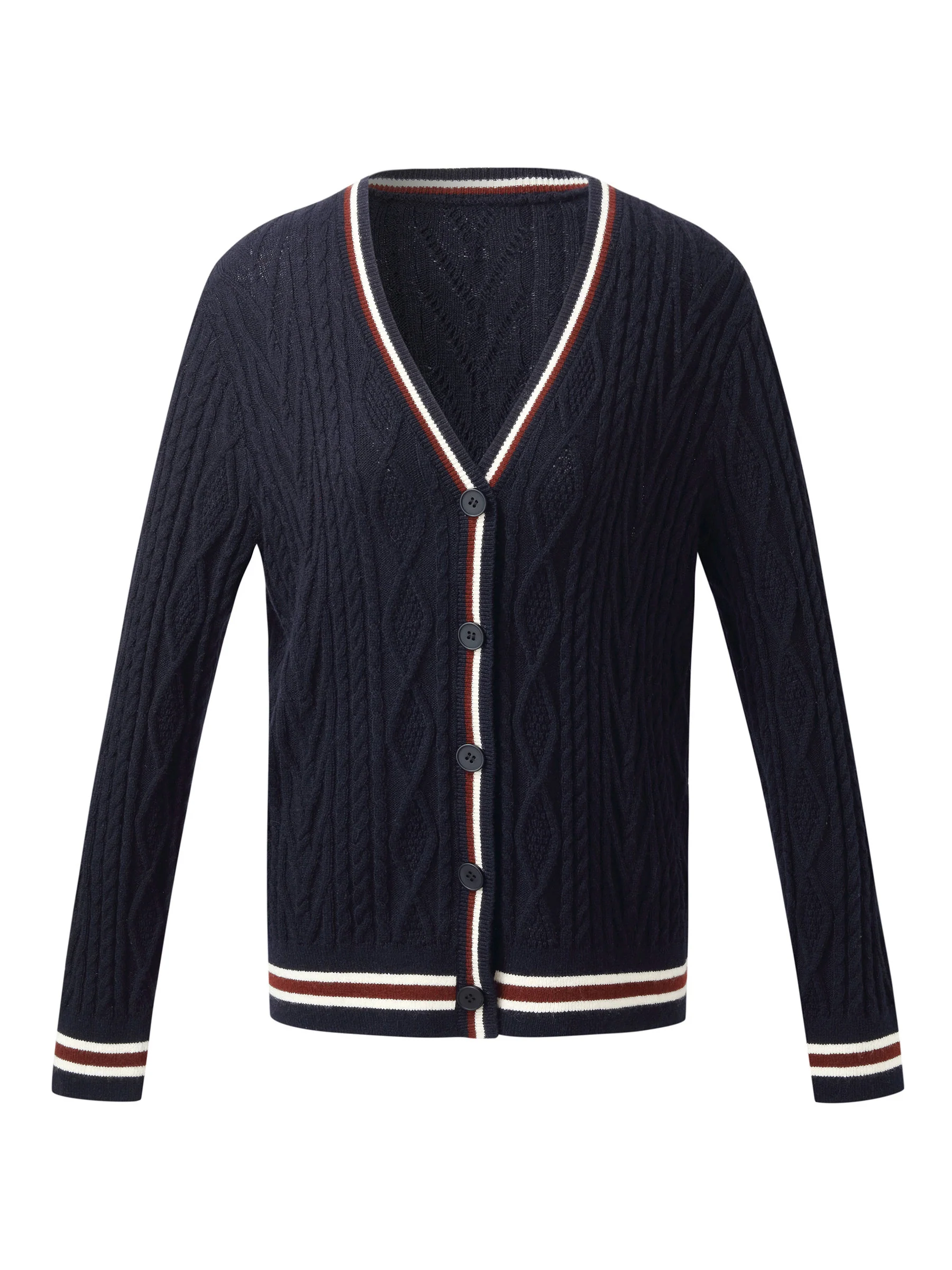 Wool Blend Contrast Trim Women Cardigan - Image 8