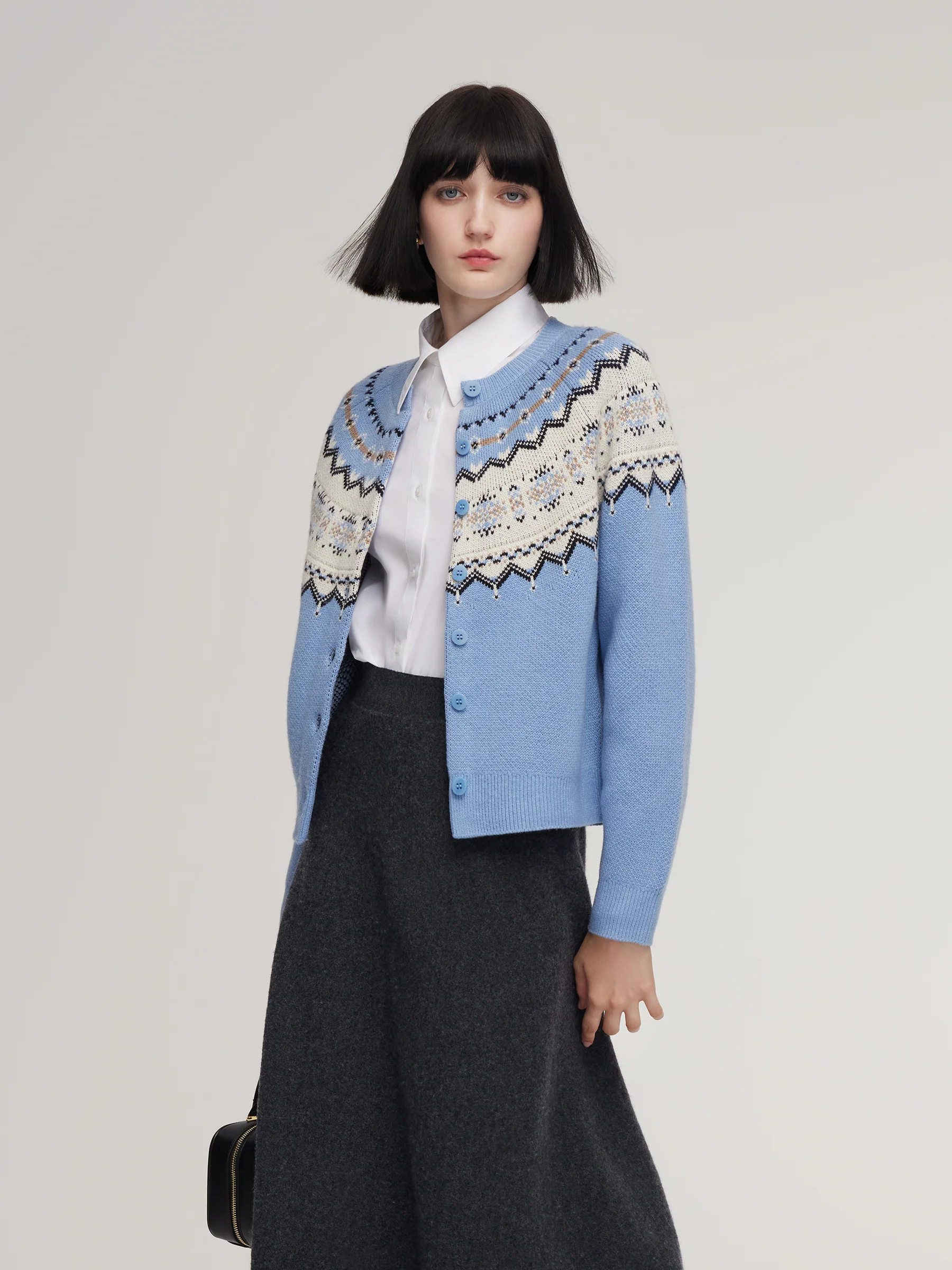 Wool Blend Fair Isle Women Cardigan - Image 5