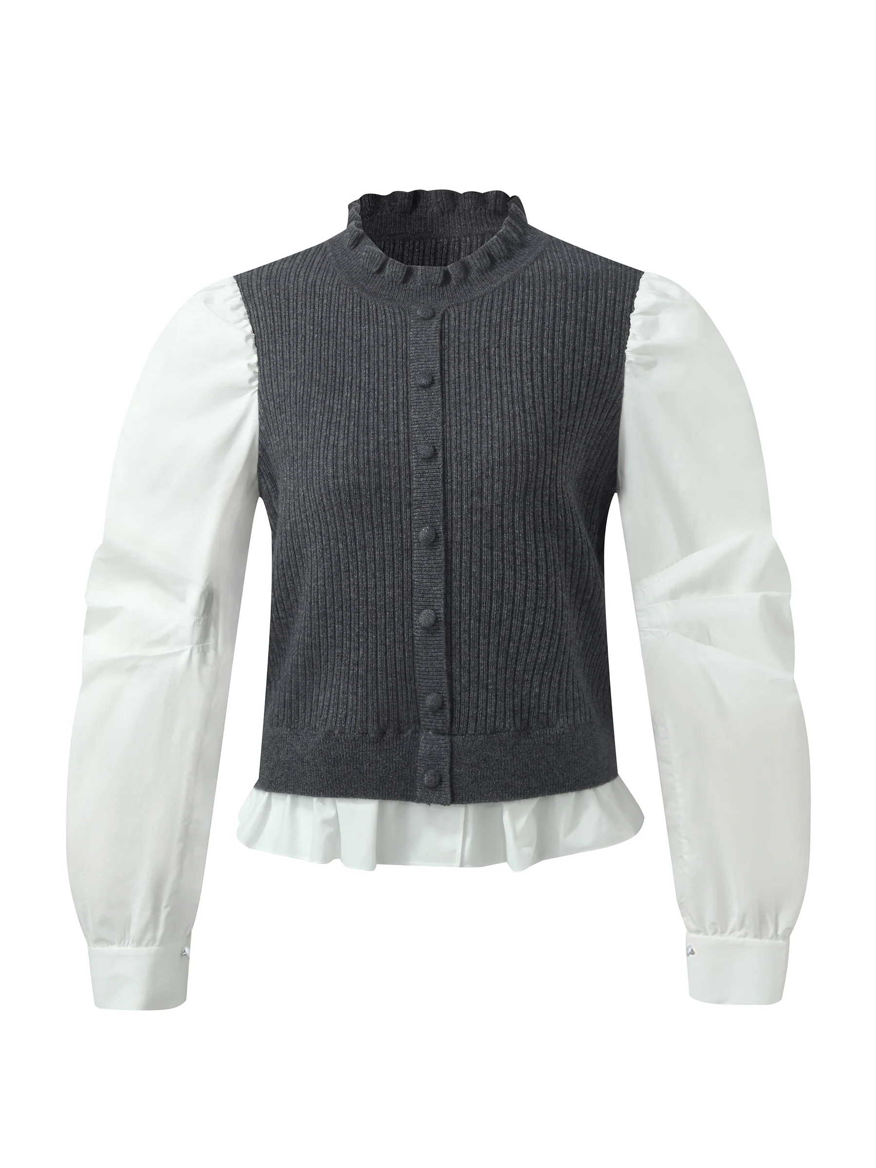 Wool Blend Faux-Layered Women Blouse - Image 6