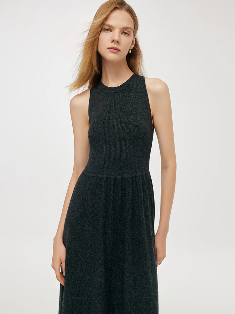 Wool Blend Multi-purpose Scarf And Sleeveless Knitted Midi Dress Two-Piece Set - Image 5