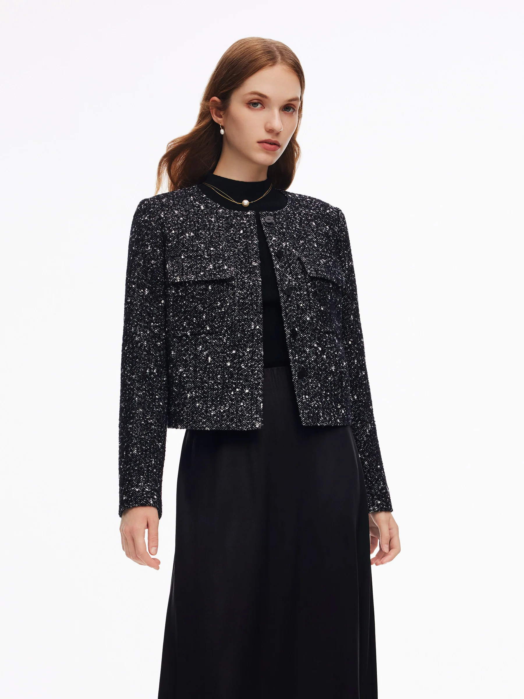 Wool Blend Round Neck Women Jacket