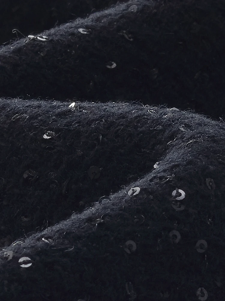 Wool Blend Sequins Tweed Ruffle Collar Women Midi Dress - Image 8