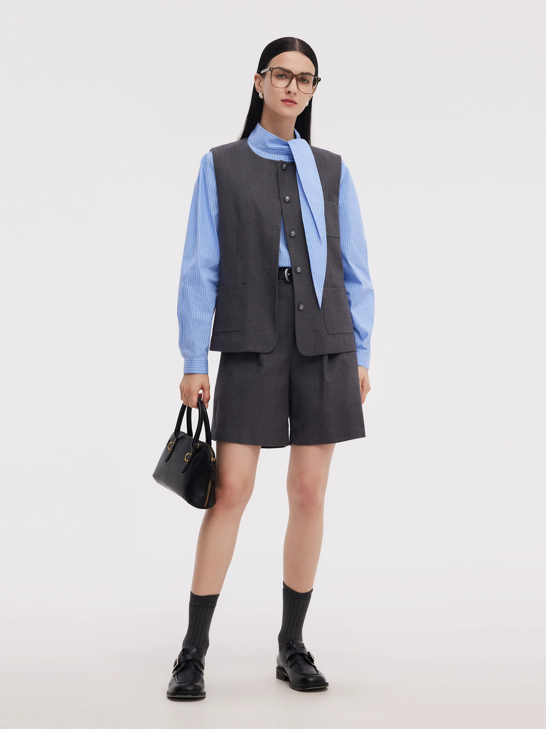 Wool Blend Vest And Blouse Two-Piece Set - Image 2