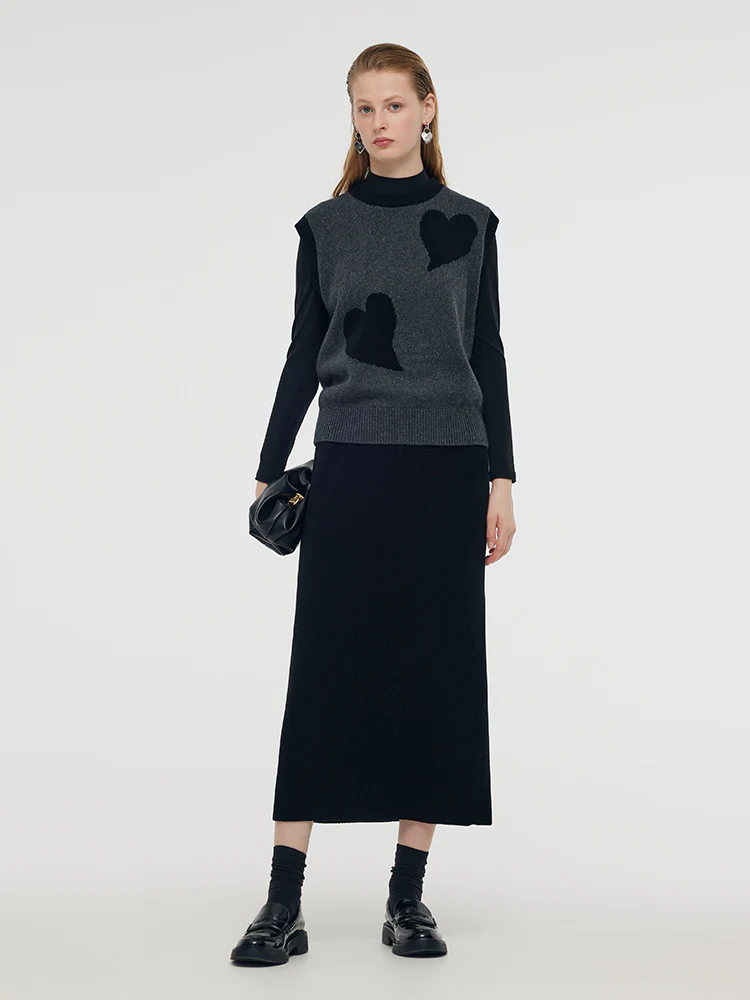 Wool Blend Vest And Mock Neck Top Two-Piece Set - Image 3